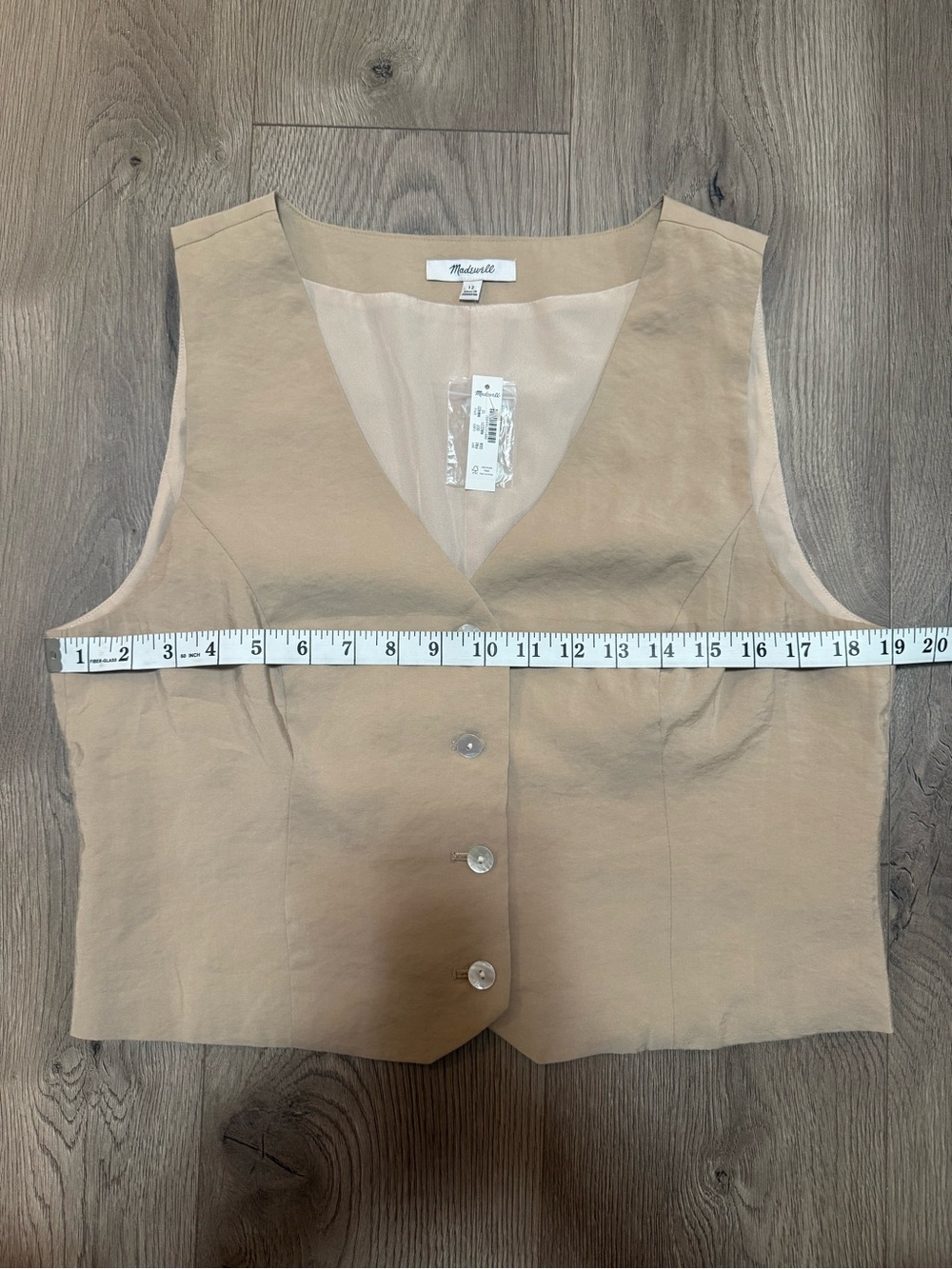 Madewell NWT Beige Tailored Button Front Vest Size 12 - Picture 5 of 6
